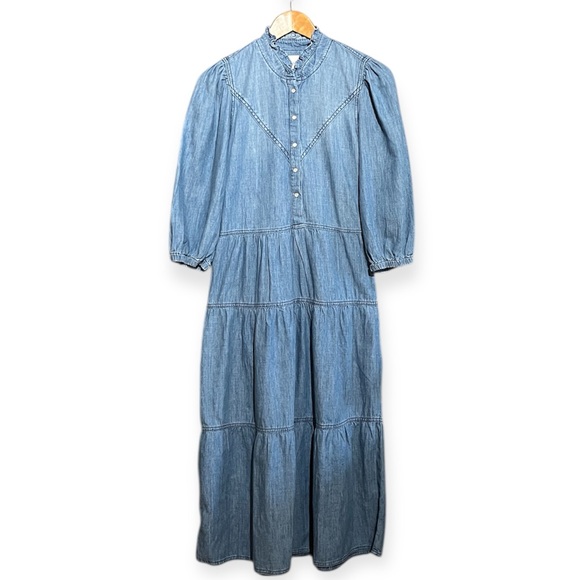 Ba&Sh Willow Tiered Ruffle Linen Cotton Blend Midi Dress - Picture 5 of 16